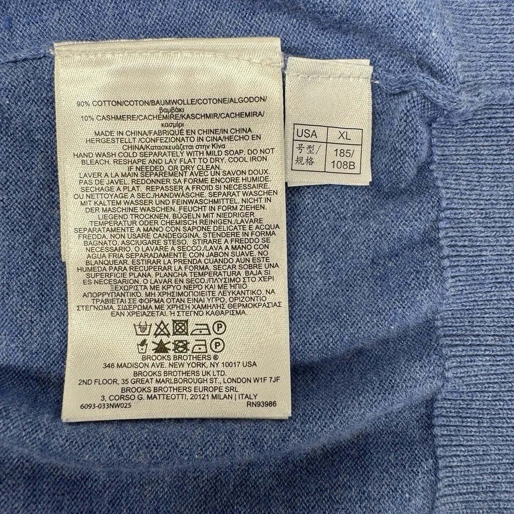 Brooks Brothers Red Fleece V Neck Mens XL Cotton Cashmere‎ Blue Pullover